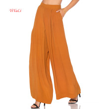 Elastic Back Mustard Big Leg Opening Fashion Pants